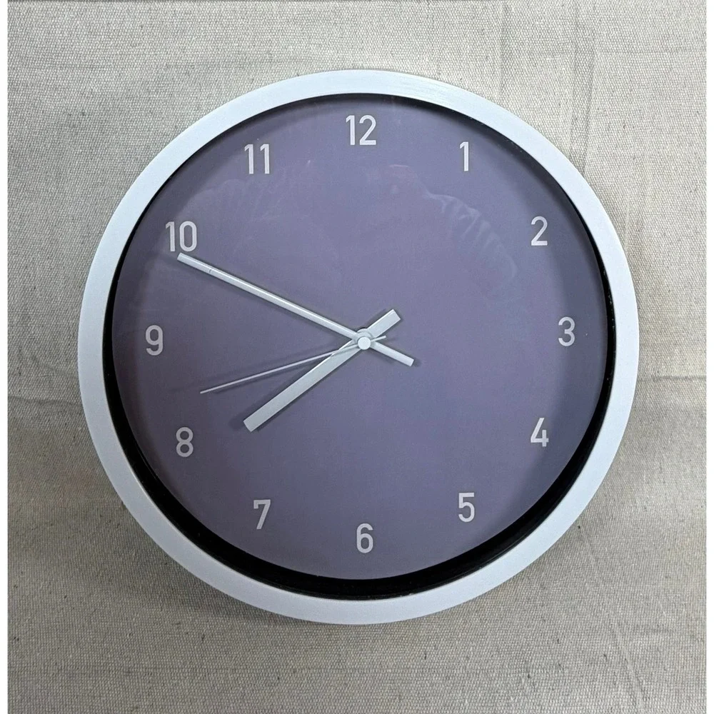 Modern Quartz Wall Clock 11.5 Inch White Frame Purple Face Model C014